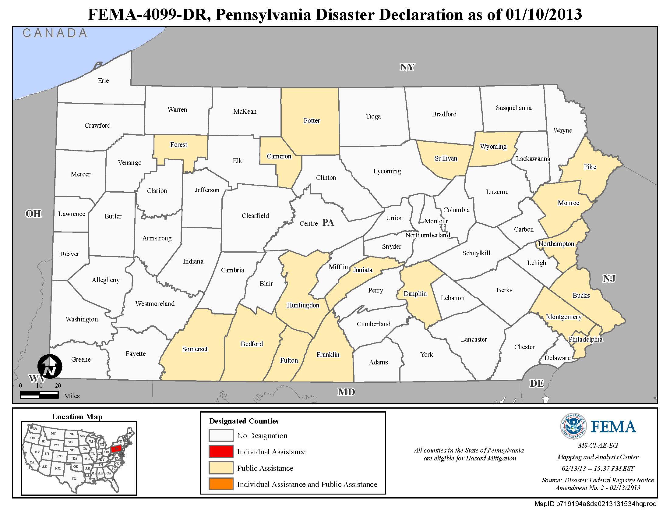 FEMA Disaster Areas Map - Pennsylvania Historic ...