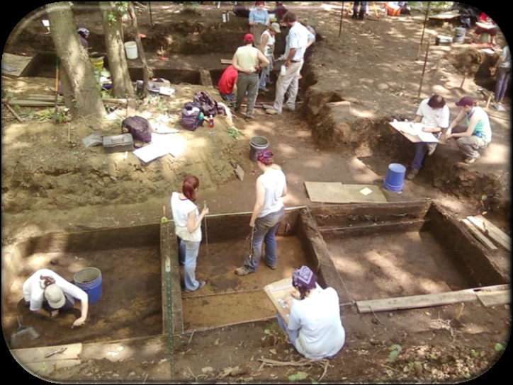 This photo shows an excavation at the Johnston Site (36IN0002) field school.