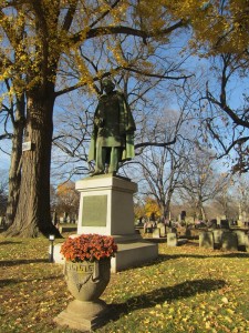 Statue honoring Dr. Trail Green, founder of the Easton Cemetery.  Photo by Cory Kegerise, October 2014.