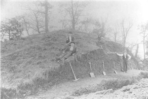 McKees Rocks Mound during the 1896 excavation by Gerrodette.  Photograph is courtesy of the Section of Anthropology of Carnegie Museum of Natural History.