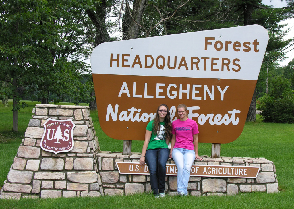Keystone Interns (l to r) Kaitlyn Coleman and Madison Ramsey at the Allegheny National Forest headquarters in Warren, PA.