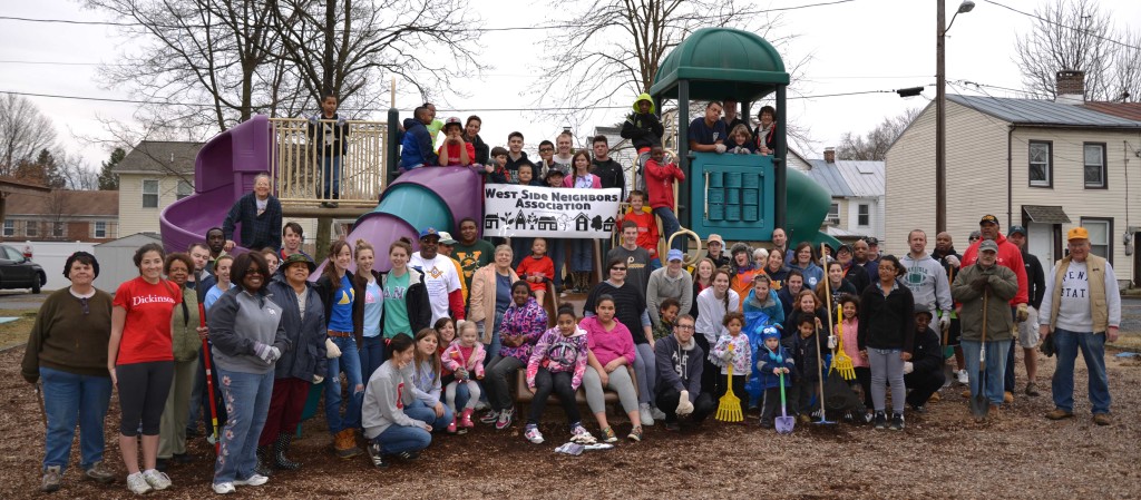 Community members gather at the Herberlig-Parlmer Park in Carlisle, Pennsylvania for a clean up day coordinated by the West Side Neighbors Association. Photo courtesy of Pennsylvania Humanities Council.