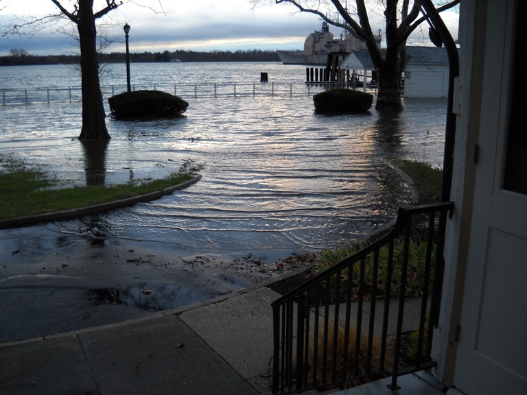 View of flooding in 2012 along Admiral Perry Way on the grounds of the Philadelphia Naval Shipyard