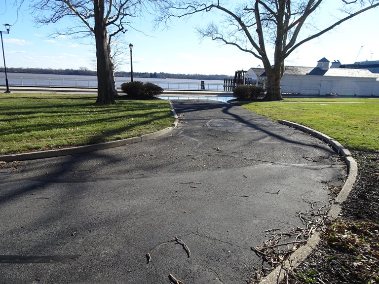 Present-day view of Admiral Perry Way on the grounds of the Naval Shipyard