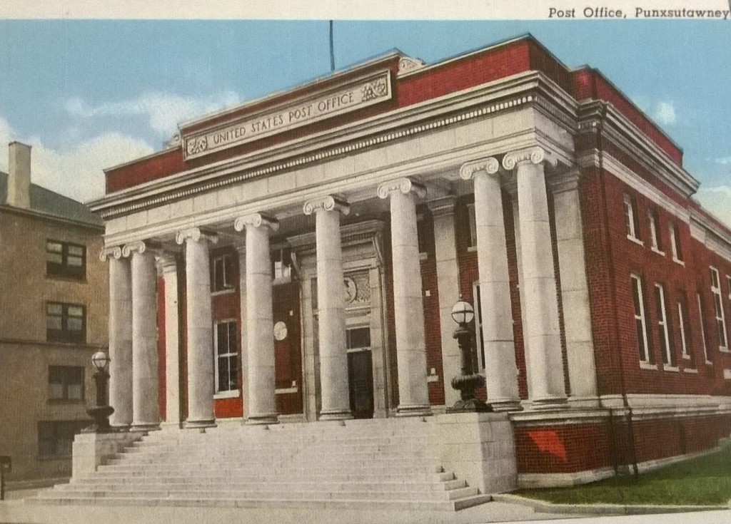Ca. 1916 postcard view of Punxsutawney Post Office. Image courtesy of the Pennsylvania State Archives.