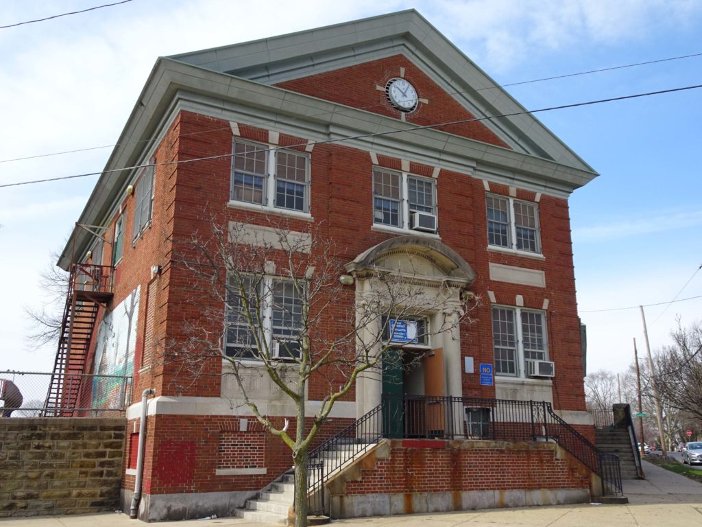 The Disston Recreation Center (1931) in Tacony. The now prominent community gathering spot was built after the park grounds were established in 1912. Photo by Jennifer Robinson from AECOM Technical Services, Inc., March 24, 2016
