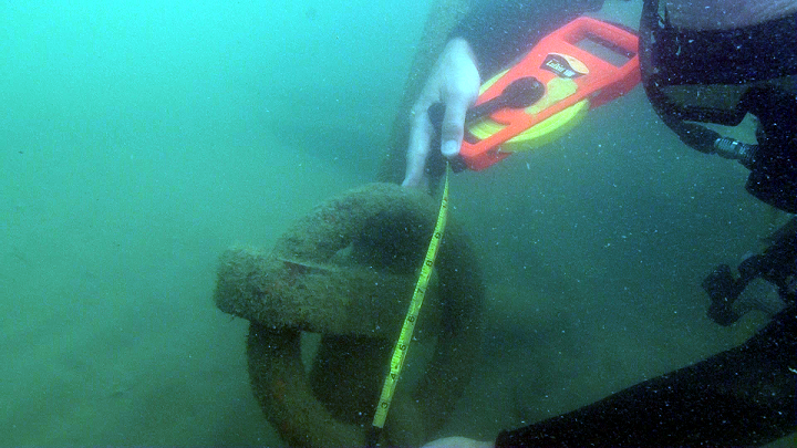 Divers measure and document surviving pieces of shipwrecks for information about the vessels that wrecked. Photo courtesy of PASST.