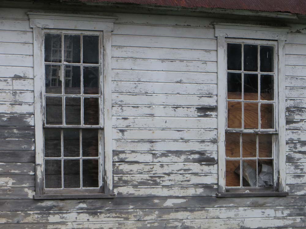 Painted wood siding and windows