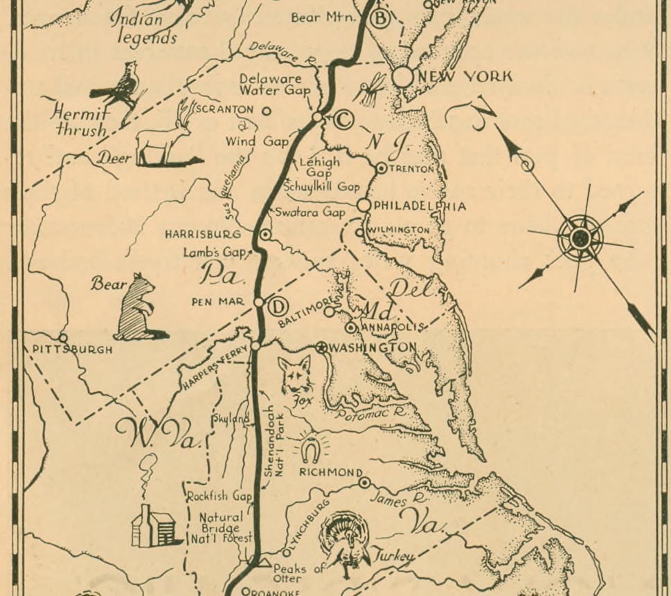 Map showing AT route through Mid-Atlantic area