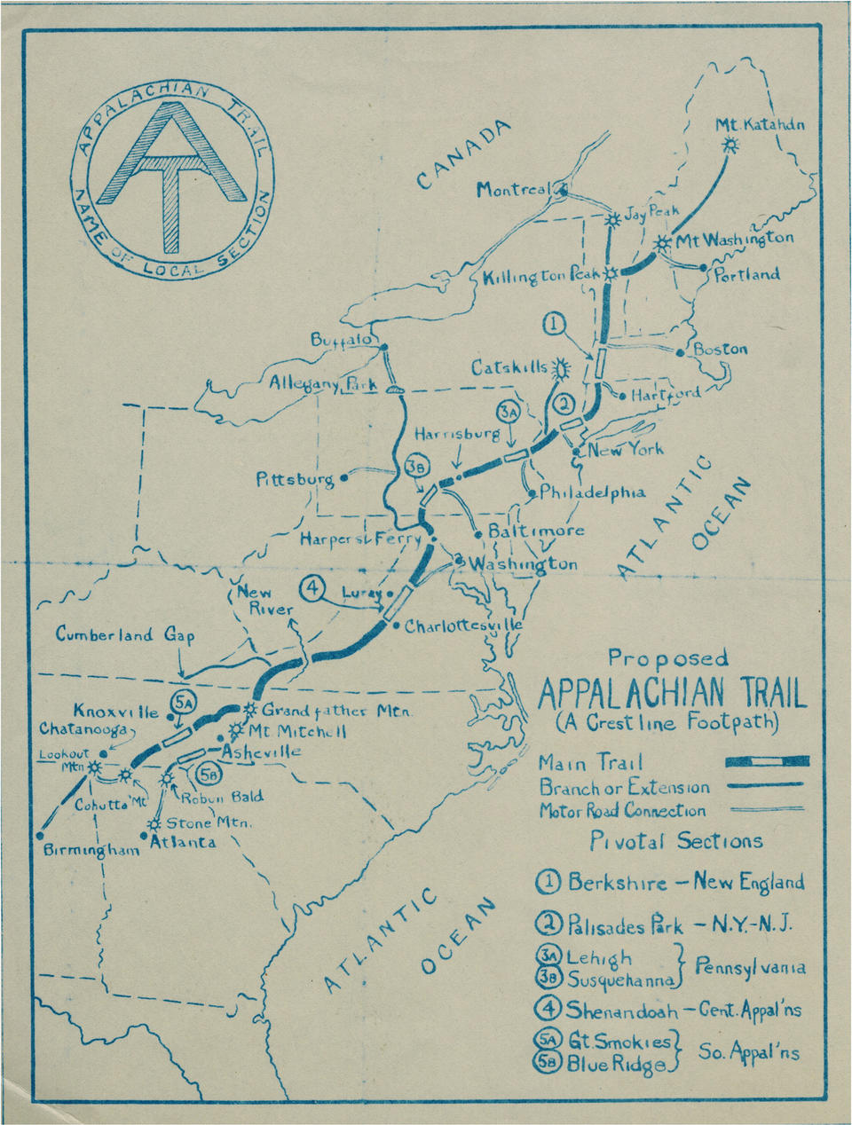 Map of "Proposed Appalachian Trail"