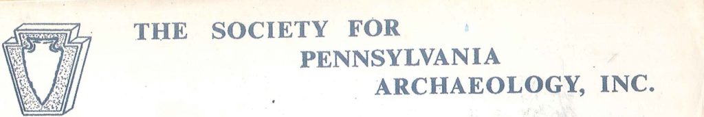 Decorative logo of a keystone with an arrowhead in the center and the words" The Society for Pennsylvania Archaeology, Inc.".