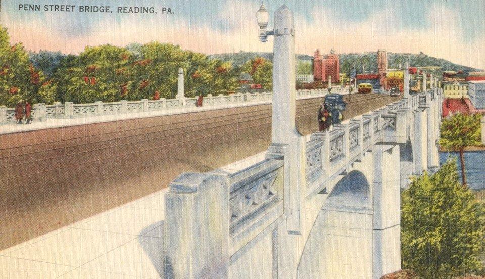 Historic postcard showing the Penn Bridge in the early 20th century.