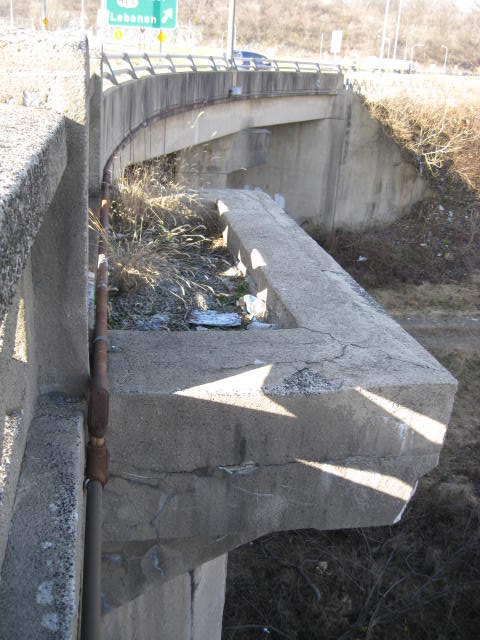 Deteriorated concrete bridge wall