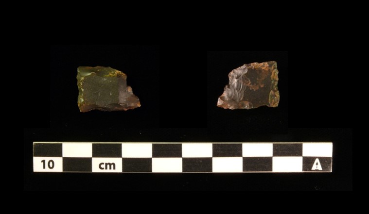 Two small metal fragments.
