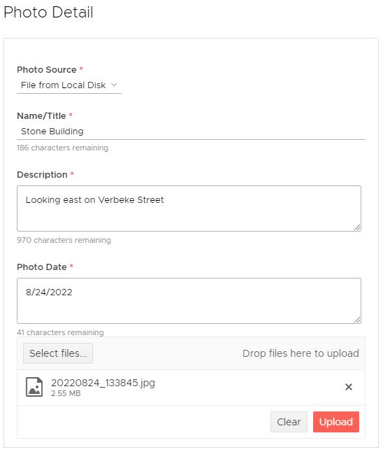 Image of a form to upload photos.
