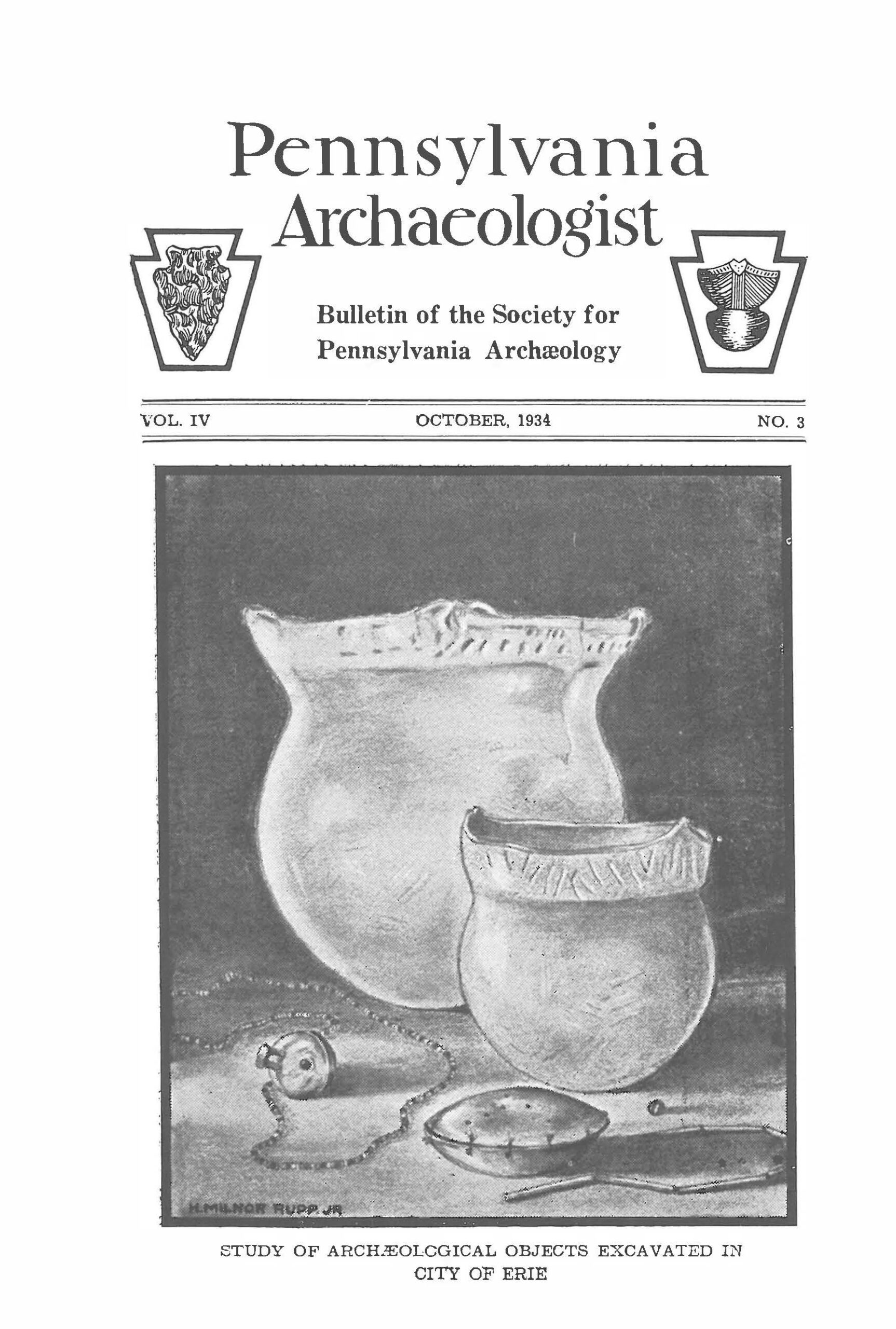 Cover of a publication that says "Pennsylvania Archaeologist" and features a hand drawing of various objects.