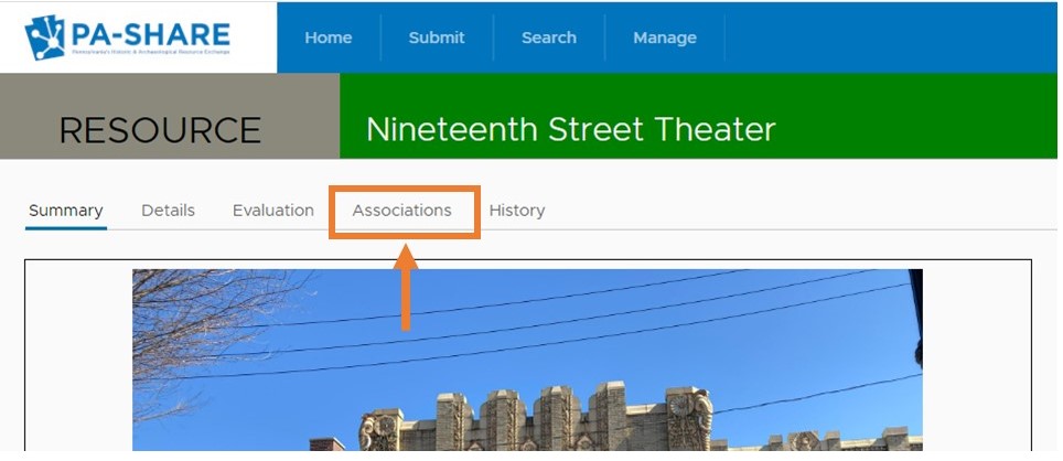 Screenshot with arrow pointing to the word "Associations".