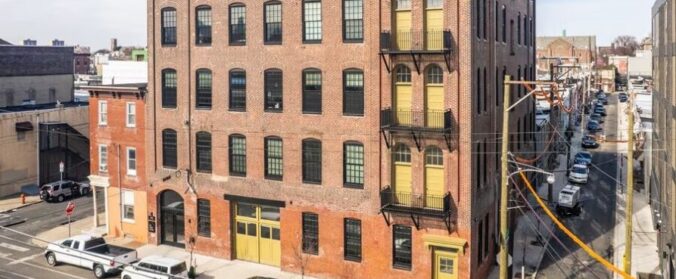 Windows of a brick factory building.