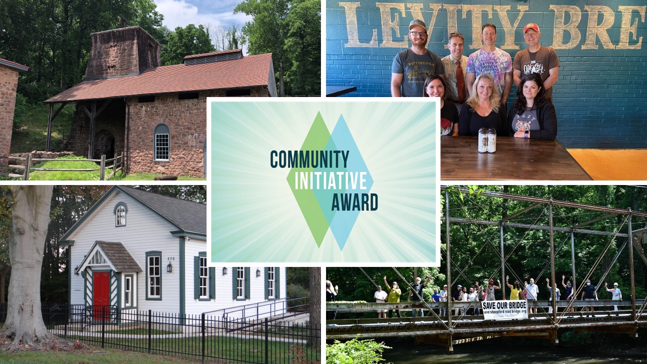 Community Initiative Award logo in center with four pictures in background.
