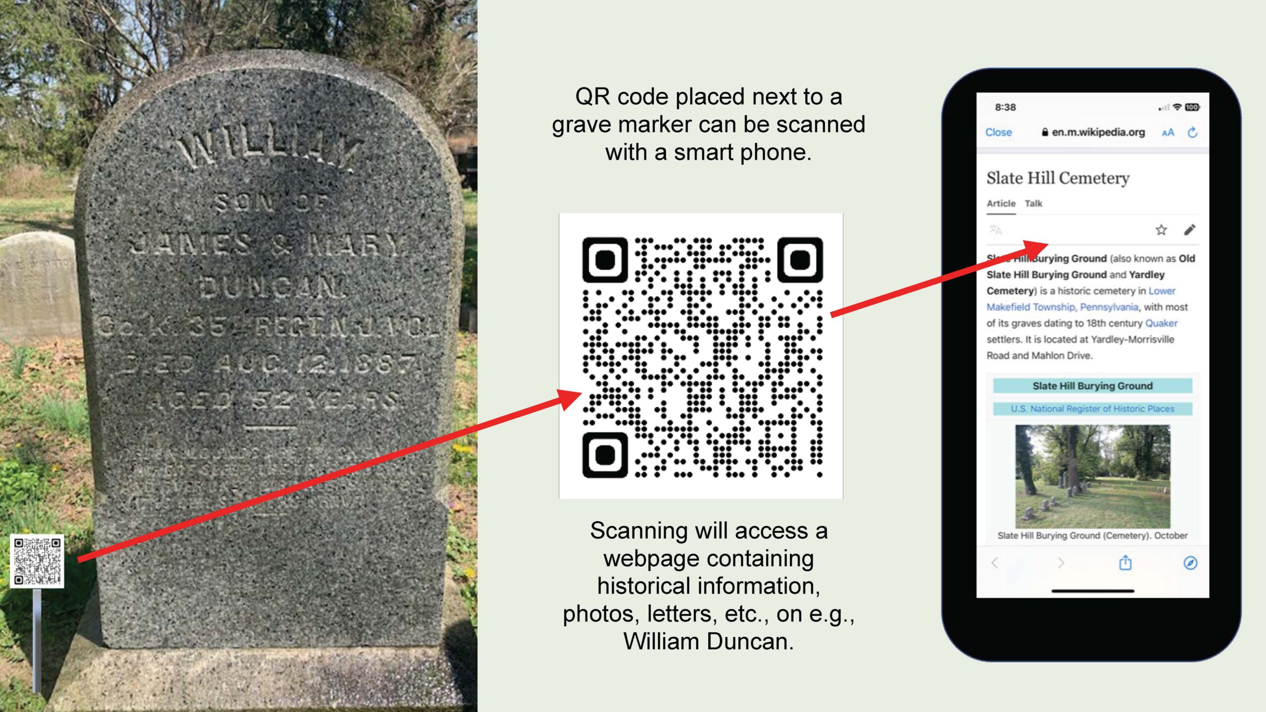 Image of a marker, QR code, and mobile device screen.