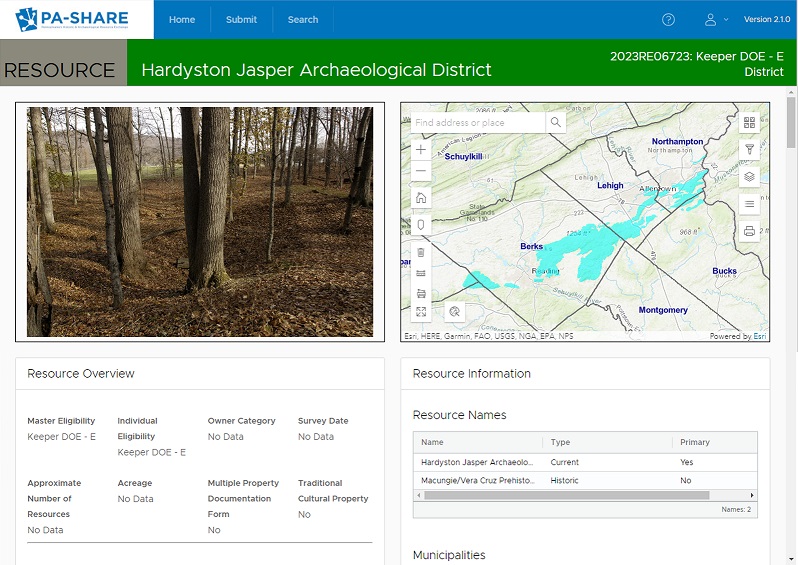 Image of an online form showing a photograph of a wooded area and map with text.