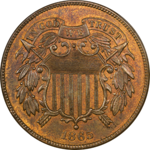 Orange colored round coin.