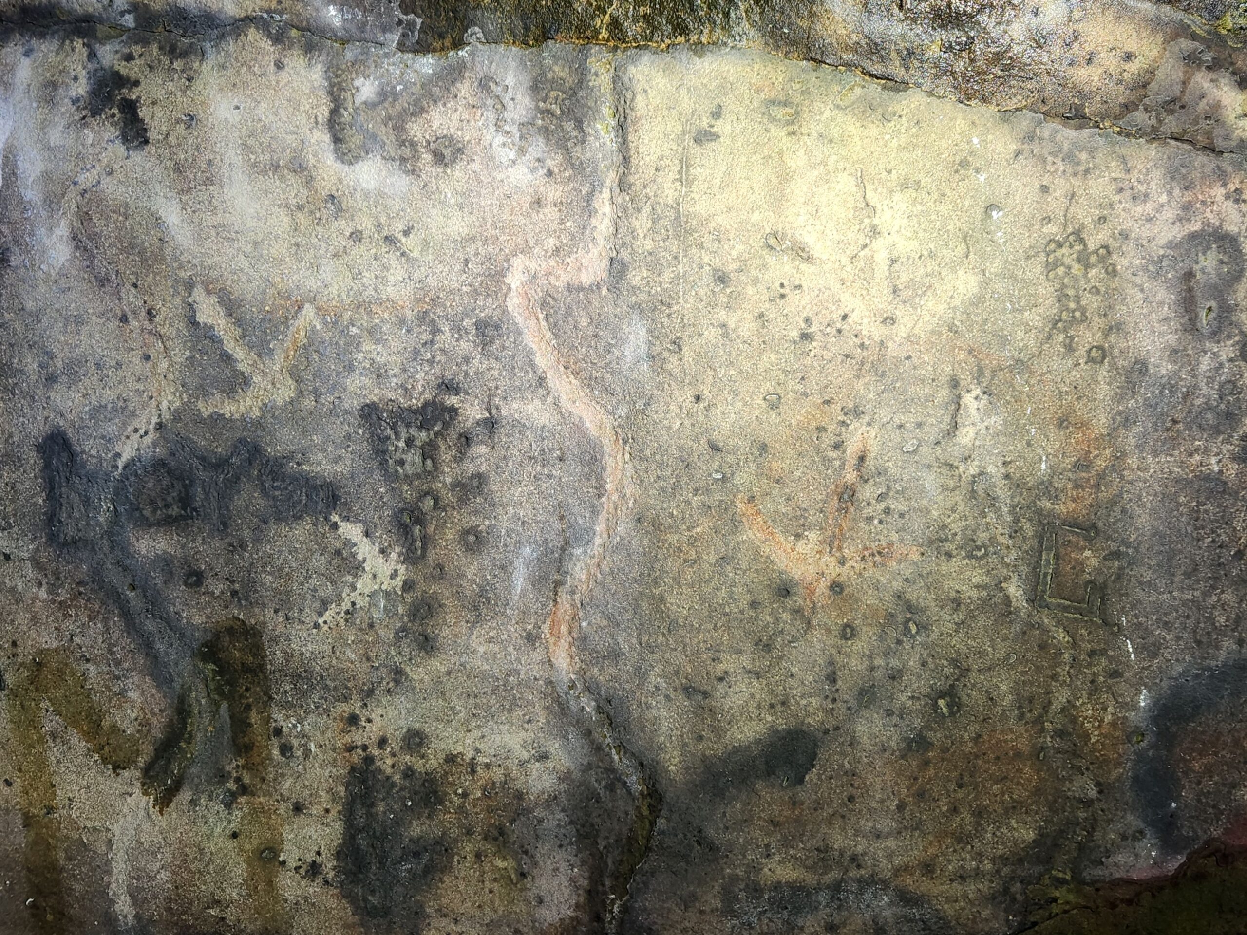 Carvings in the face of a rock.