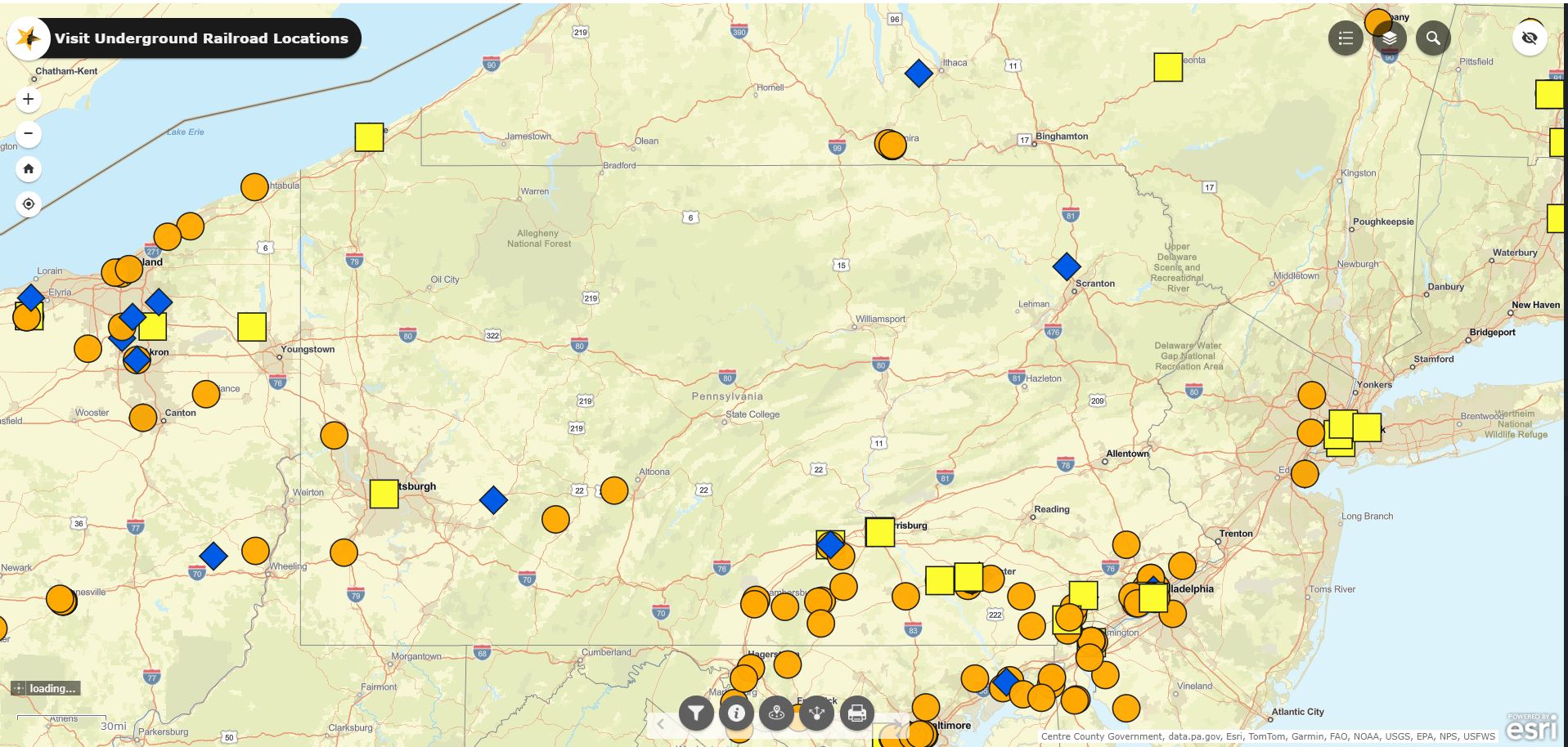 Map of Pennsylvania with differently colored shapes.