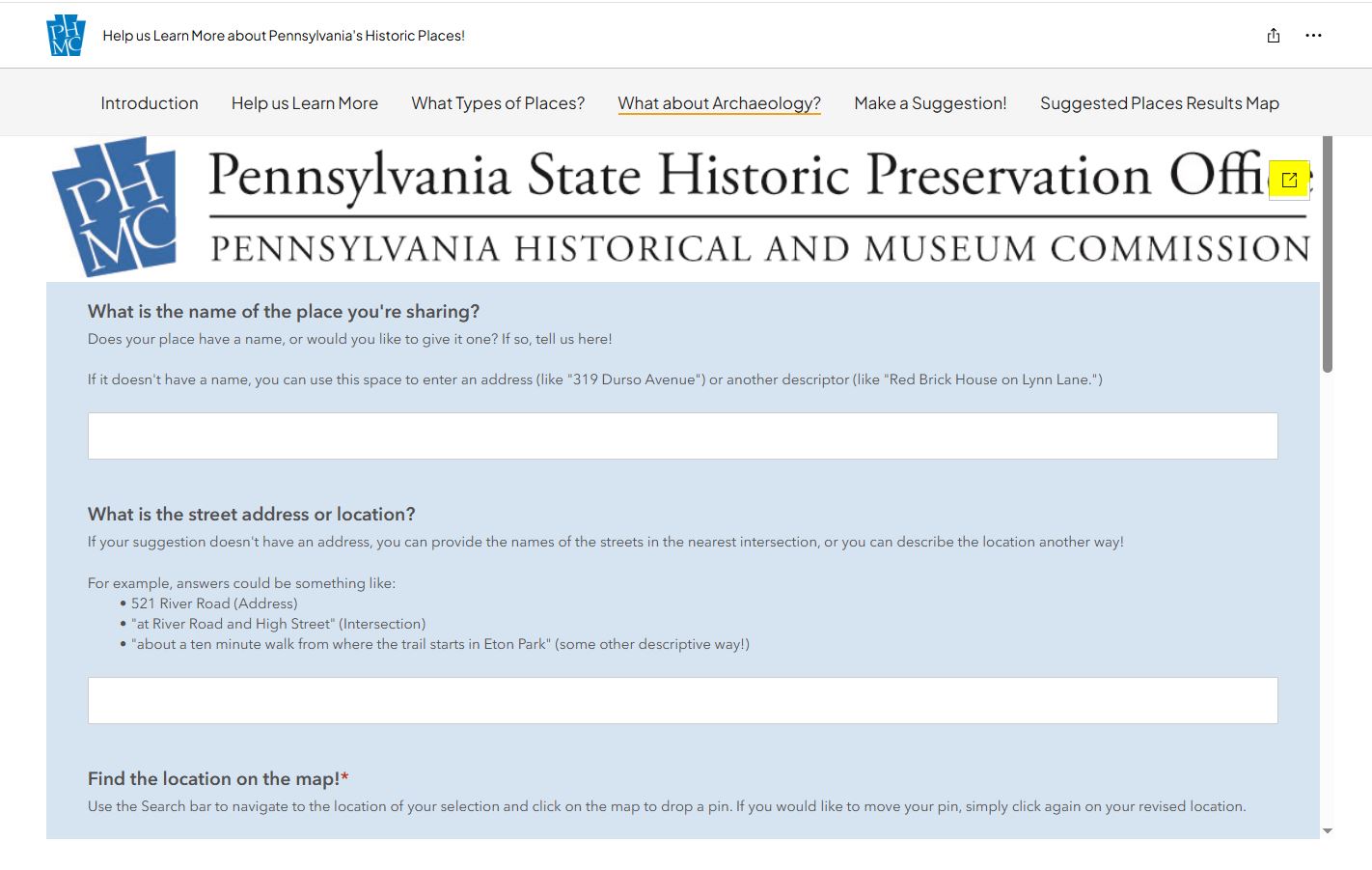 Screenshot of a form to collect building name and address.