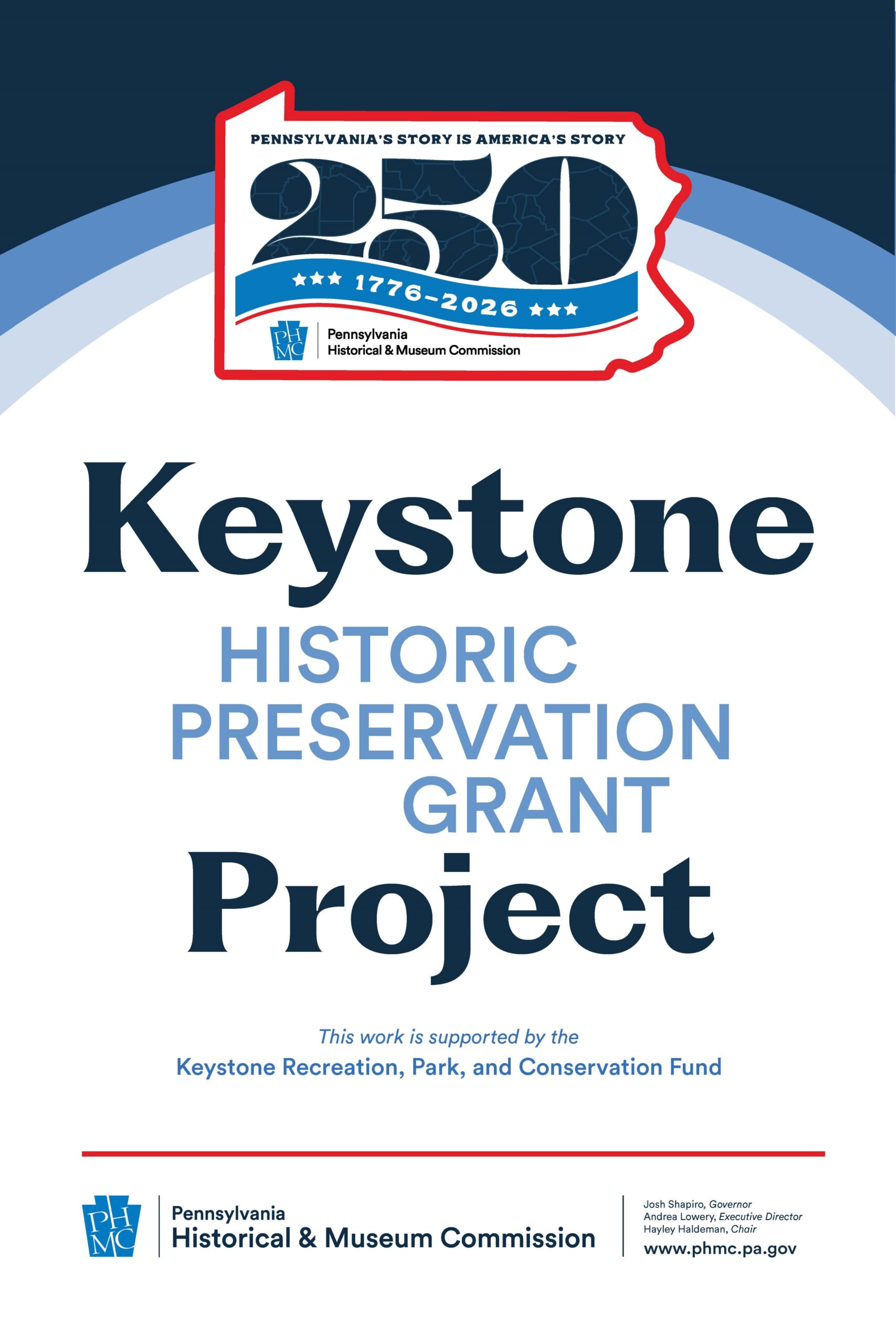 Sign with a logo and the words Keystone Historic Preservation Grant Project.
