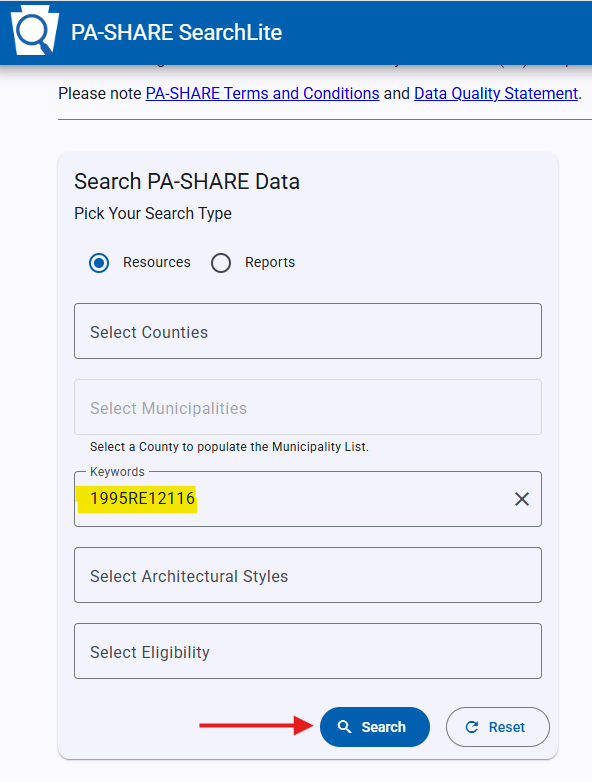 Online form with different fields to search.